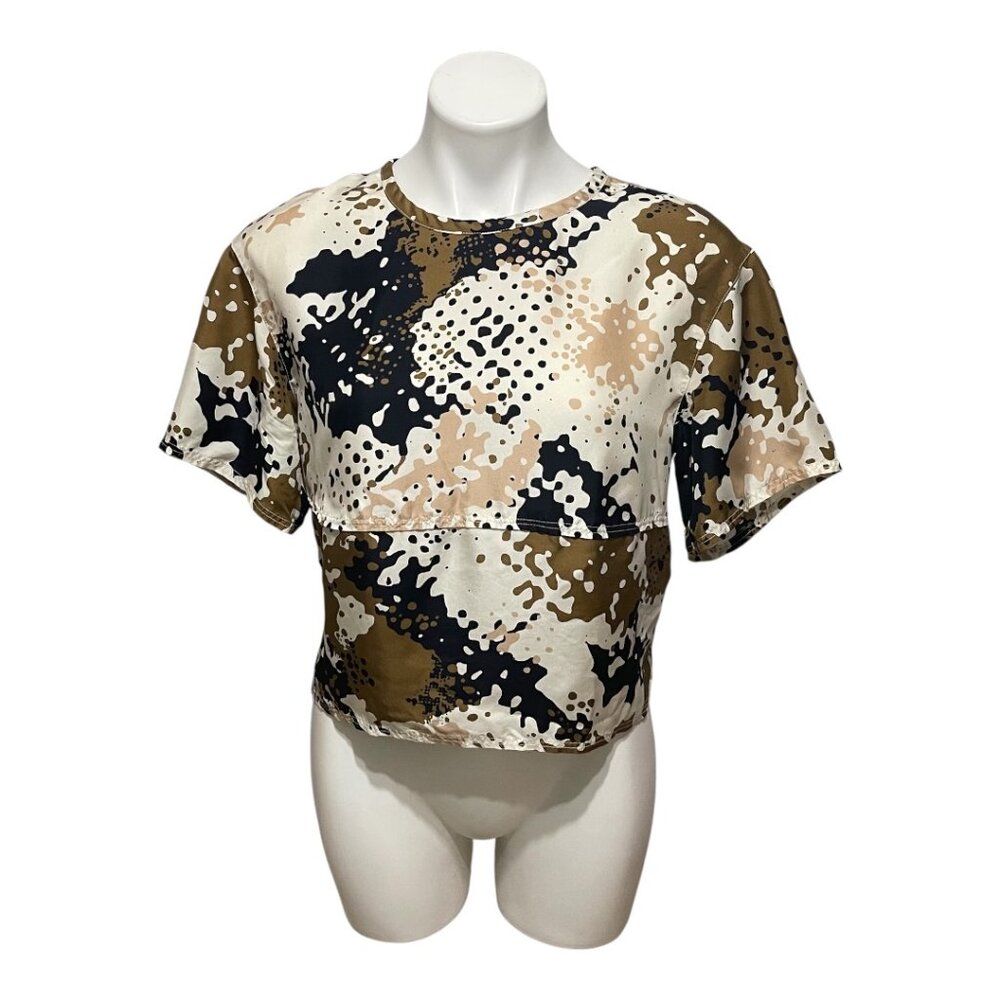 Rag & Bone Women's Small Short Sleeve Crewneck Abstract Silk Blouse - Picture 2 of 6